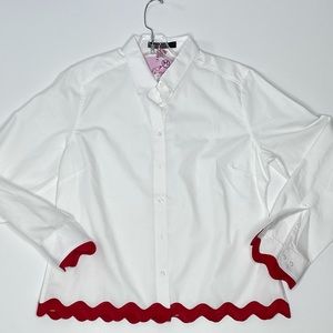 Pearly Vine White Oxford- Red Rickrack, Size M